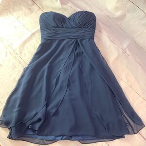 Bill Levkoff Dress Navy Party 6 Small Wedding Bridal Pleated Bodice Strapless